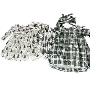 Kate Quinn lot 4 Christmas Holiday Dresses w/ Hat Trees Plaid Green White 6-12mo